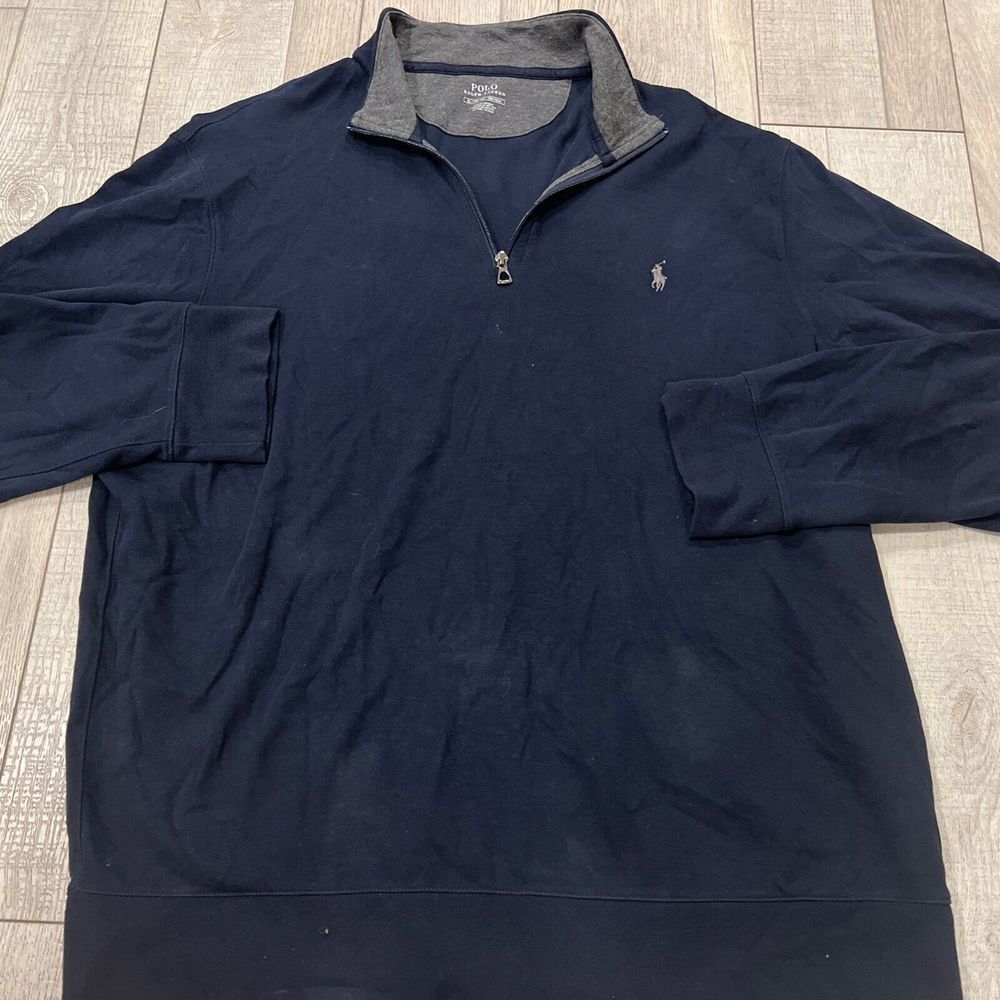 POLO RALPH LAUREN 1/4 ZIP MENS NAVY BLUE COTTON SWEATER SIZE XL SOFT JACKET GOLF